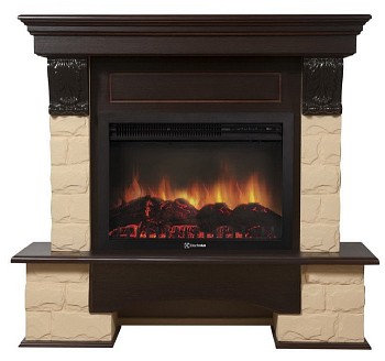 Каминокомплект Electrolux Forte 26/30U (угловой) с очагом EFP/P-3020LS камень бежевый, шпон темный дуб