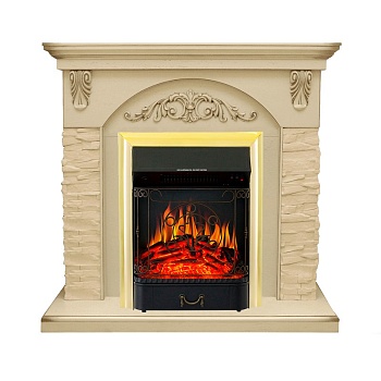 Каминокомплект Royal Flame  Bern Сланец крупный бежевый / Алебастр темная патина с очагом Majestic FX Brass