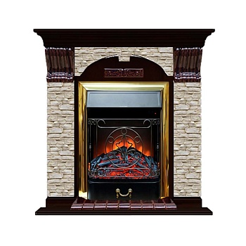 Каминокомплект Glenrich Арочный Magestic brass камень Грот однотонный, шпон венге