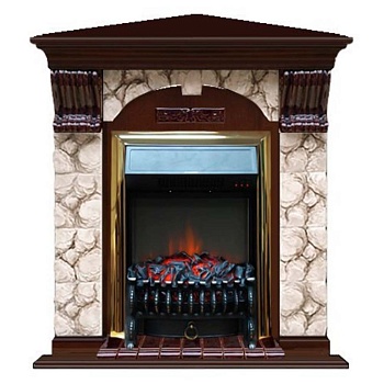 Каминокомплект Glenrich Арочный (угловой) Fobos brass камень Алтай, шпон дуб