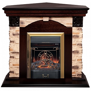 Электрокамин RealFlame  Dublin Corner Rock AO с очагом Majestic Lux Brass