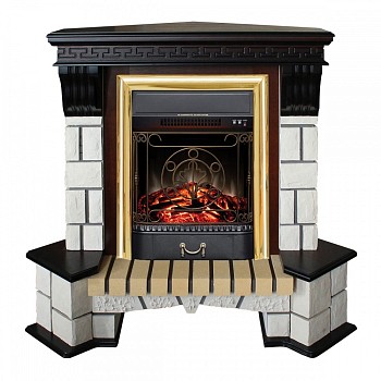 Электрокамин RealFlame  Stone Corner STD AO с очагом Majestic Lux Brass