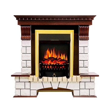 Каминокомплект Royal Flame  Pierre Luxe - Темный дуб / Белый с очагом Fobos FX Brass