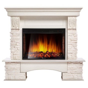 Каминокомплект Electrolux Pietra 30U (угловой) с очагом EFP/P-3320RLS камень белый, шпон белёный дуб