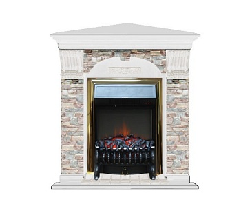 Каминокомплект Glenrich Арочный (угловой) Fobos black камень Алтай, шпон беленый дуб