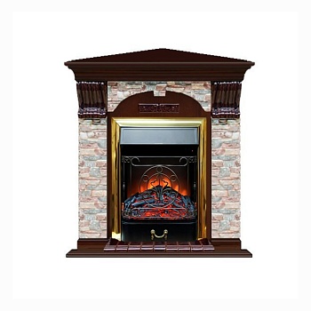 Каминокомплект Glenrich Арочный Грот цветной угловой (Magestic brass) дуб