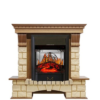 Каминокомплект Royal Flame  Pierre Luxe - Дуб / Шампань с очагом Majestic FX M Black