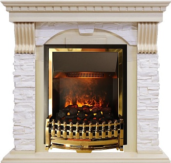 Каминокомплект Dimplex Dublin - Слоновая кость с патиной / Сланец крем с очагом Atherton