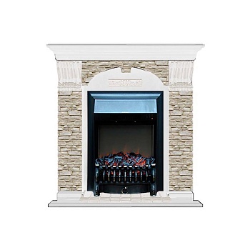 Каминокомплект Glenrich Арочный Fobos brass камень грот однотонный, шпон белый