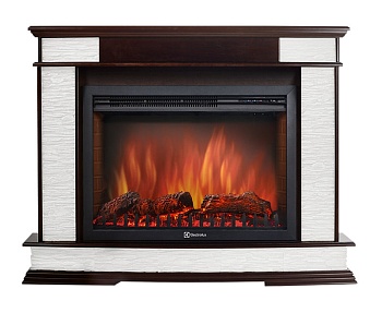 Каминокомплект Electrolux Scala 26/30 с очагом EFP/P-3020LS камень сланец скалистый белый, шпон тёмный дуб