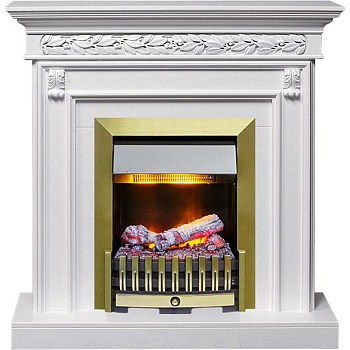 Каминокомплект Dimplex Valletta - Белый (Ширина 1040 мм) с очагом Danville Antique Brass FB2