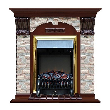Каминокомплект Glenrich Арочный Грот цветной (Fobos brass) красное дерево