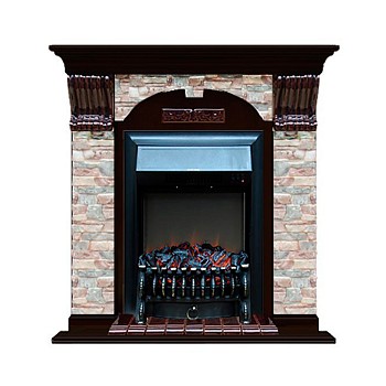 Каминокомплект Glenrich Арочный Fobos black камень грот цветной, шпон венге