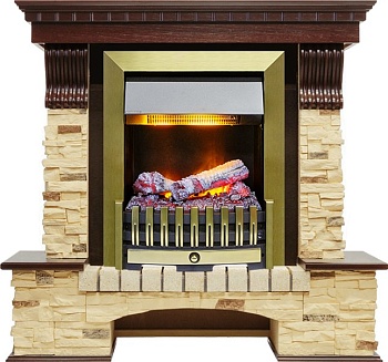 Каминокомплект Dimplex Pierre Luxe угловой - Темный дуб / Сланец (Высота 1005мм) с очагом Danville Antique Brass FB2