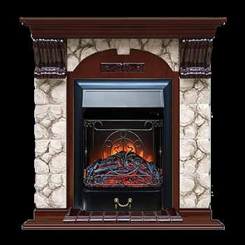 Каминокомплект Glenrich Арочный Magestic black камень Алтай, шпон красное дерево