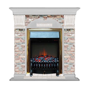 Каминокомплект Glenrich Арочный Грот цветной (Fobos brass) белый дуб