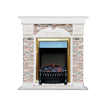 Каминокомплект Glenrich Арочный Грот цветной (Magestic brass) белый