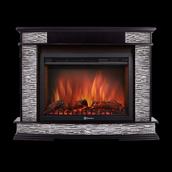 Каминокомплект Electrolux Scala 26/30 с очагом EFP/P-3020LS камень сланец скалистый серый, шпон тёмный дуб