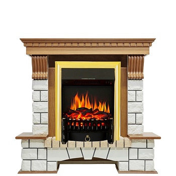 Каминокомплект Royal Flame  Pierre Luxe - Дуб / Белый с очагом Fobos FX Brass
