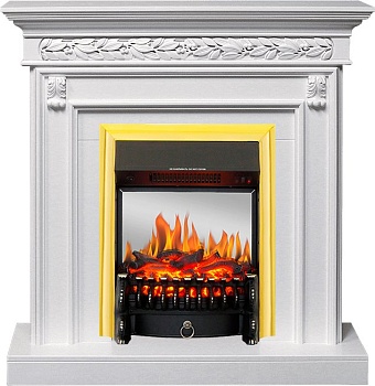 Каминокомплект Royal Flame  Valletta - Белый (Ширина 1040 мм) с очагом Fobos FX M Brass