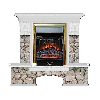 Каминокомплект Glenrich Бостон К Карелия (Magestic) белый дуб