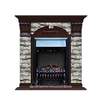 Каминокомплект Glenrich Арочный Fobos black камень Карелия, шпон дуб
