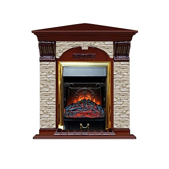 Каминокомплект Glenrich Арочный Грот однотонный угловой (Magestic brass) красное дерево