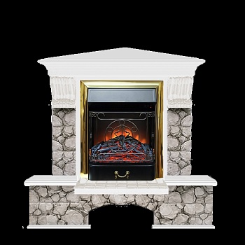 Каминокомплект Glenrich Бостон К угловой (Fobos brass) белый