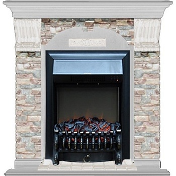 Каминокомплект Glenrich Арочный Magestic black камень Грот цветной, шпон беленый дуб