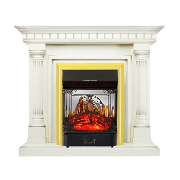 Каминокомплект Royal Flame  Dallas - Слоновая кость с патиной с очагом Majestic FX M Brass