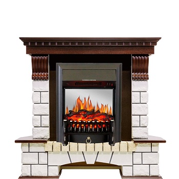 Каминокомплект Royal Flame  Pierre Luxe угловой - Темный дуб / Белый с очагом Fobos FX M Black