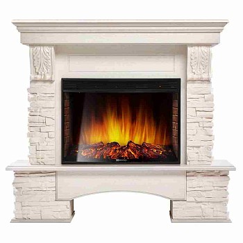 Каминокомплект Electrolux Pietra 30S с очагом EFP/P-3320RLS камень белый, шпон белёный дуб