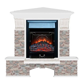 Каминокомплект Glenrich Бостон К угловой (Magestic black) беленый дуб