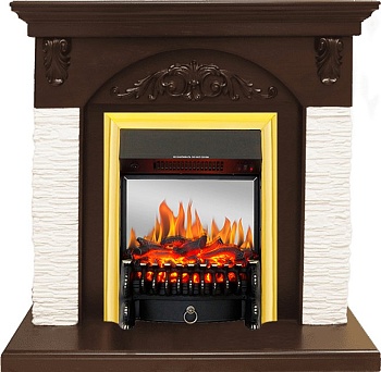 Каминокомплект Royal Flame  Bern Сланец мелкий белый / Темный дуб с очагом Fobos FX M Brass